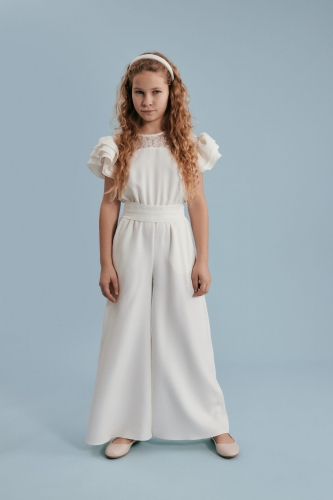 kombinezon dziewczęcy Beatrice, elegancki kombinezon dla dziewczynki, kombinezon komunijny dla dzieci, kombinezon na wesele dla dziewczynki, odzież dziecięca na specjalne okazje, polski producent odzieży dziecięcej, kombinezon z koronką dla dziewczynek
